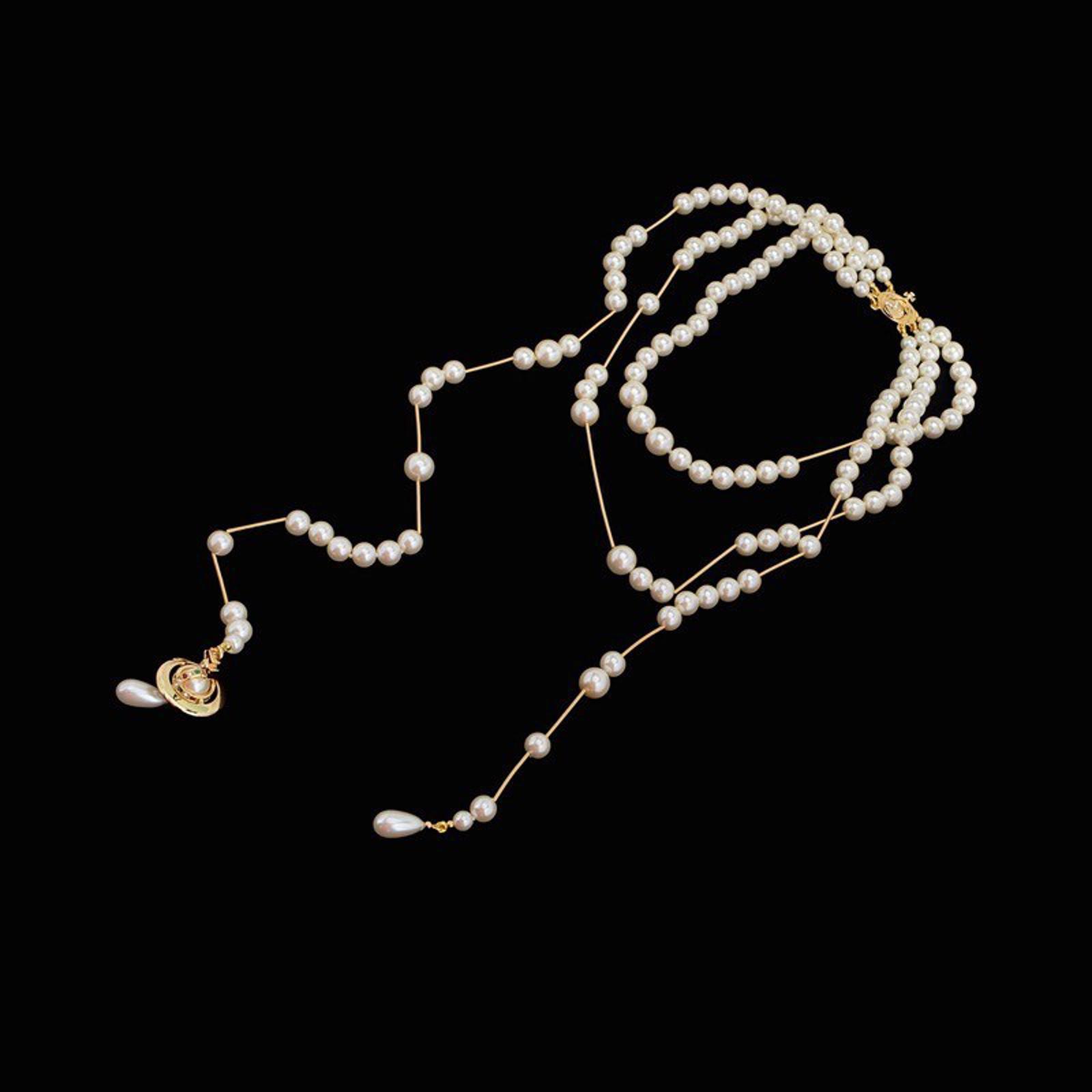 Vivienne Westwood Three Row Pearl-embellished Wraparound Broken Necklace #109