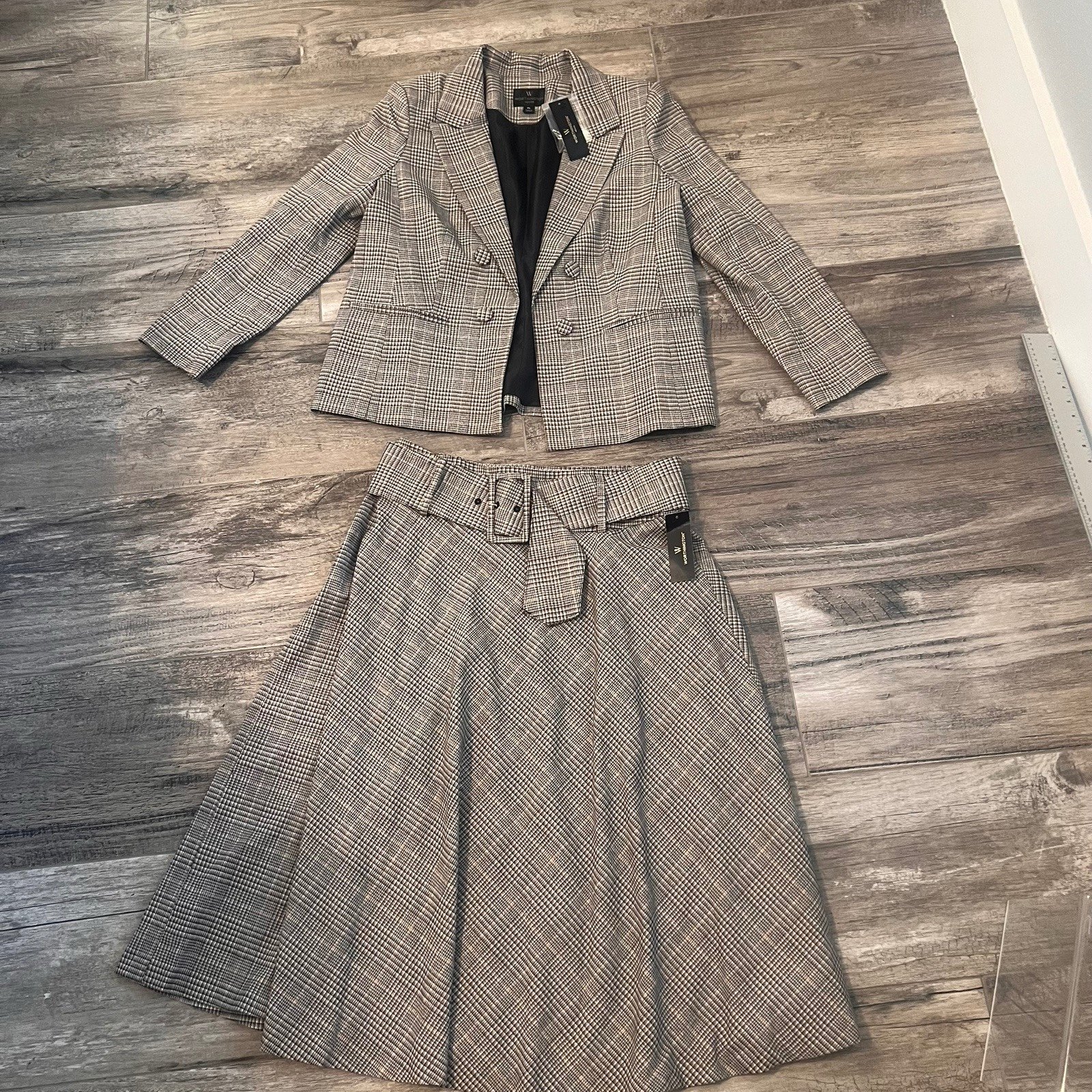 Worthington 2 Piece Blazer Skirt Suit Sz PL PETITE PLAID BUSSINESS WORKWEAR NWT