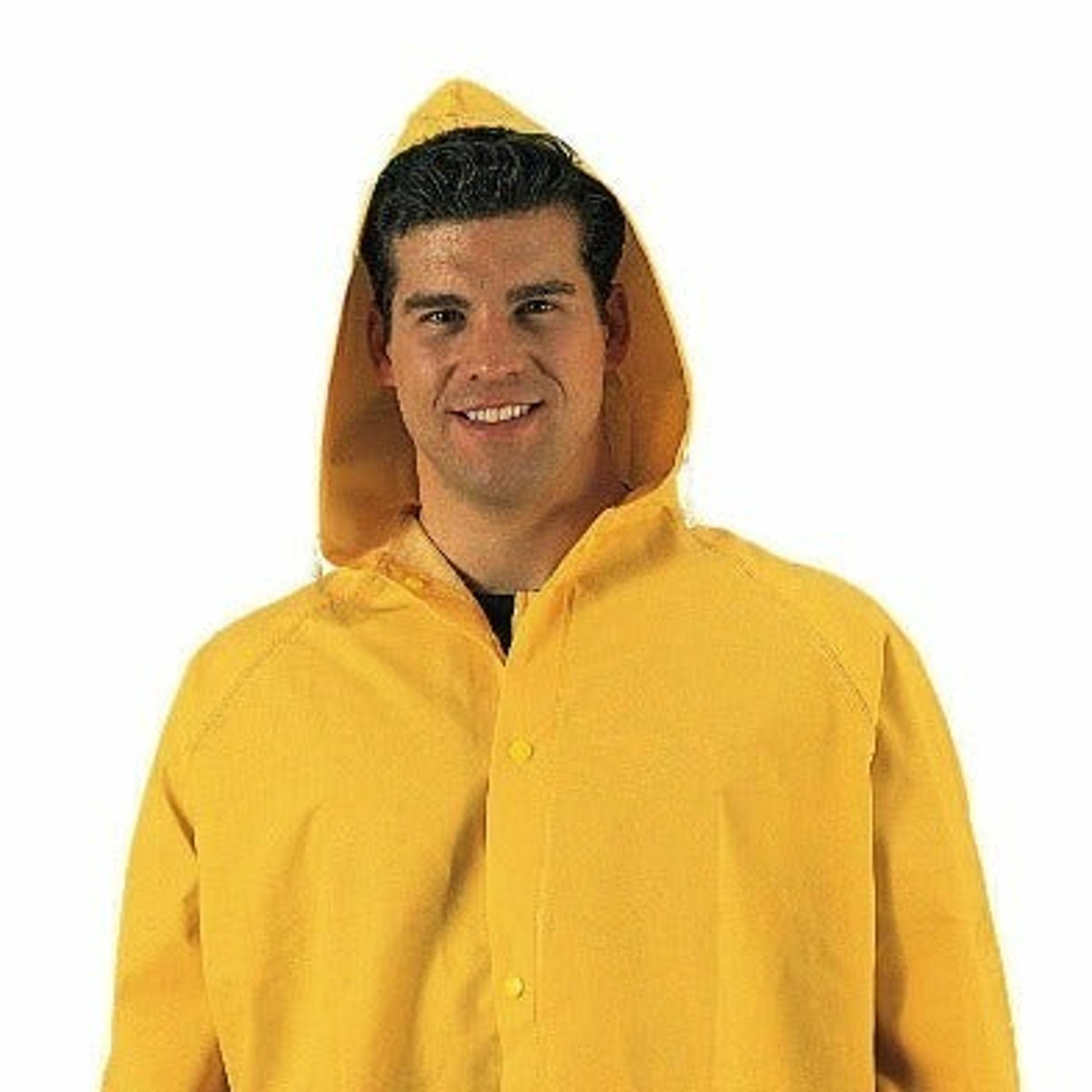 sz3X-LARGE CLASSIC YELLOW PVC RAIN JACKET W/ HOOD HEAVY DUTY RAIN COAT