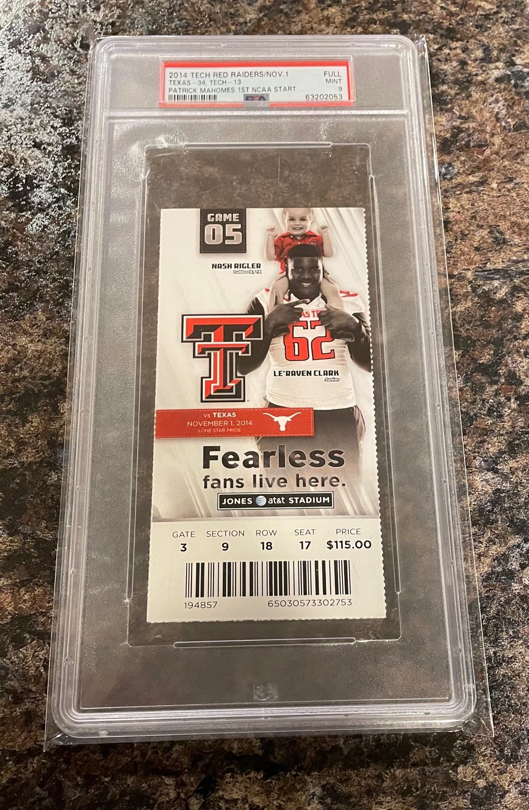 Patrick Mahomes Texas Tech Vs Texas 11/1/14 Full Ticket 1st NCAA Start PSA 9