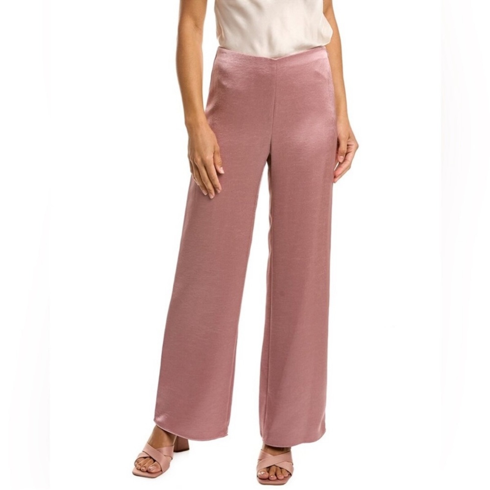 VINCE Satin Wide-Leg High Rise Pink Relaxed Fit Trousers in Petal Quartz XL