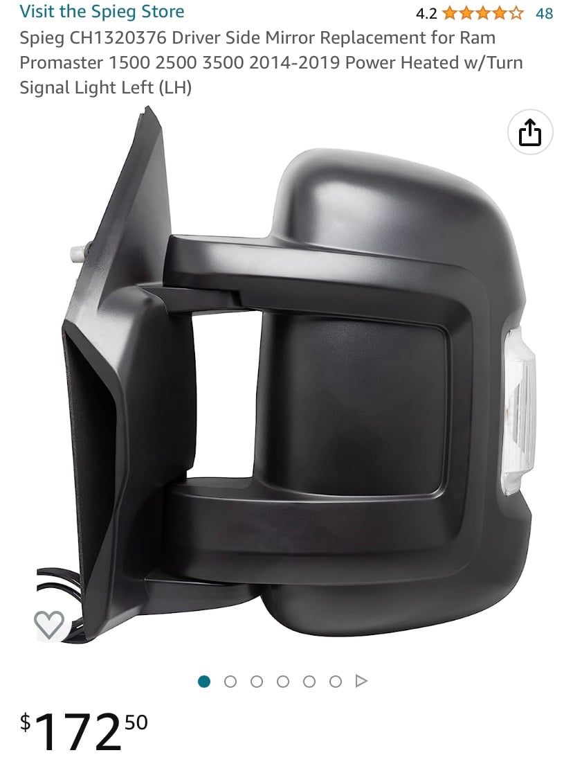 Driver Side Mirror Replacement for Ram Promaster 1500 2500 3500 2014-2019 Power