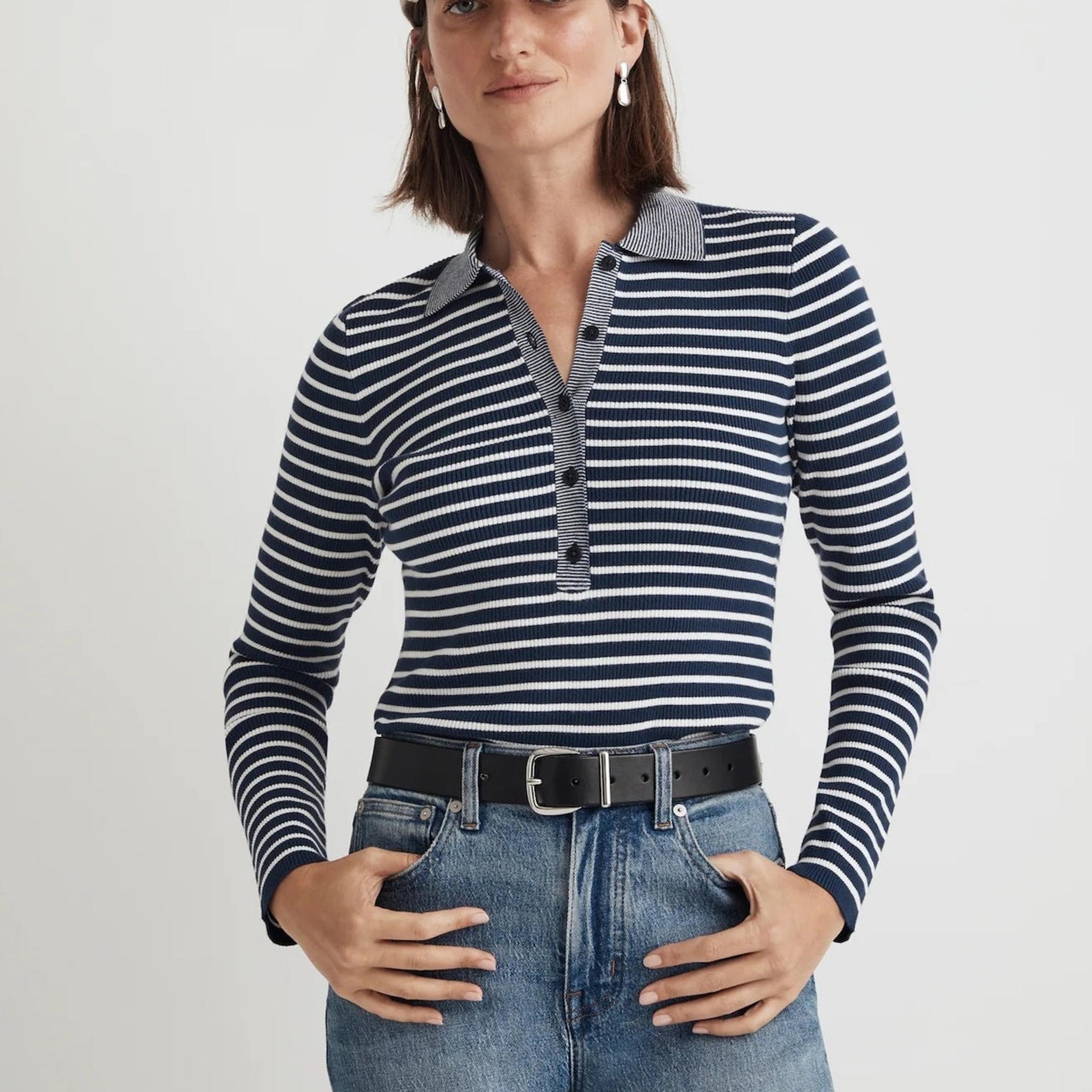 Madewell The Signature Knit Polo Striped Ribbed Sweater Top New Size XS