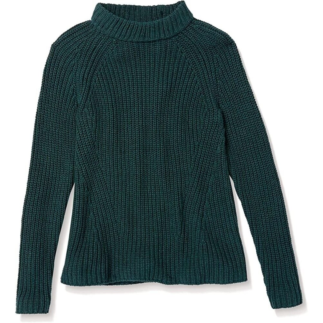 Goodthreads Women Large Relaxed Fit Cotton Shaker Stitch Mock Neck Sweater Green