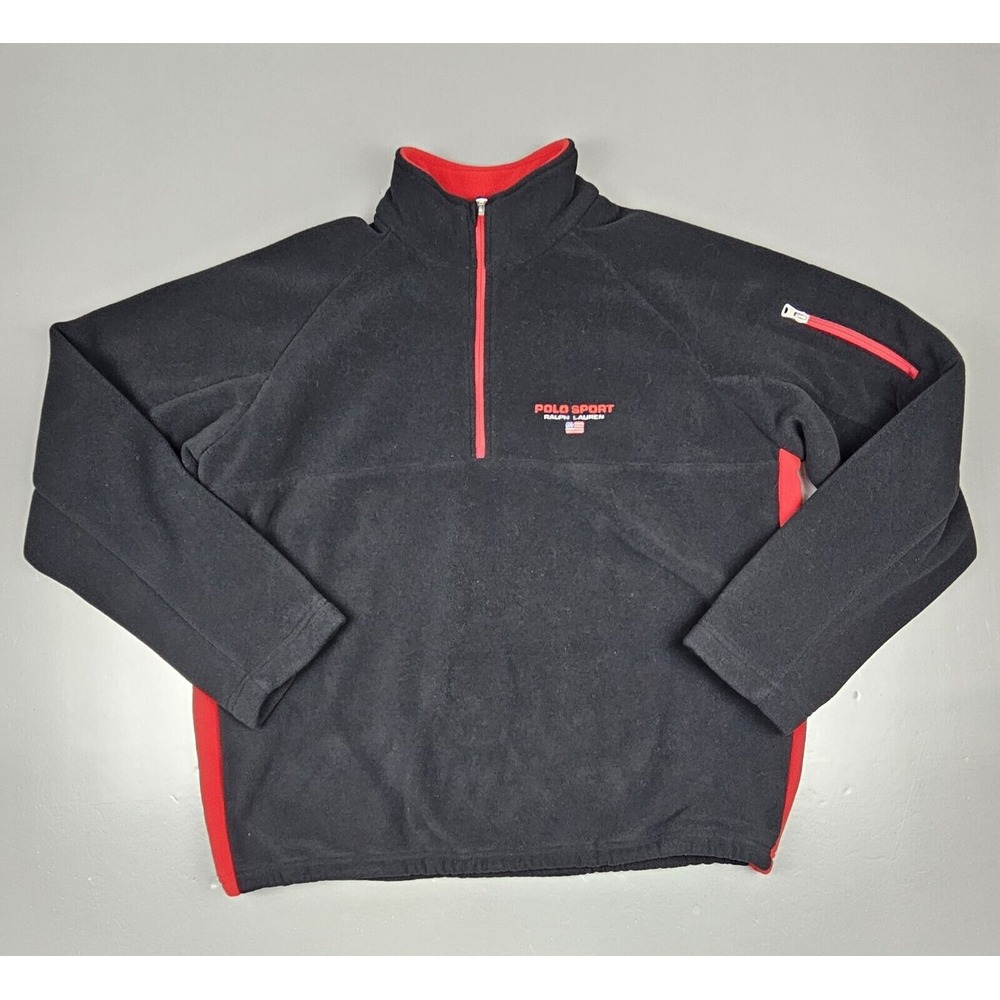 Polo Sport Ralph Lauren Pullover Mens XL. Vintage Black Qt. Zip Pockets.