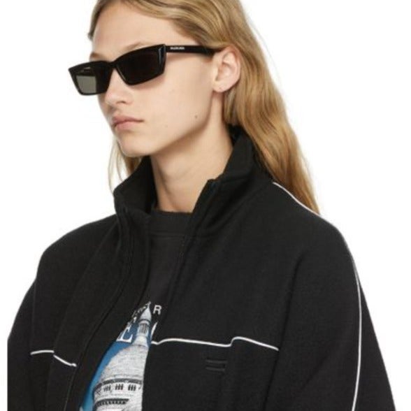 BALENCIAGA Black Tip Rectangular Sunglasses