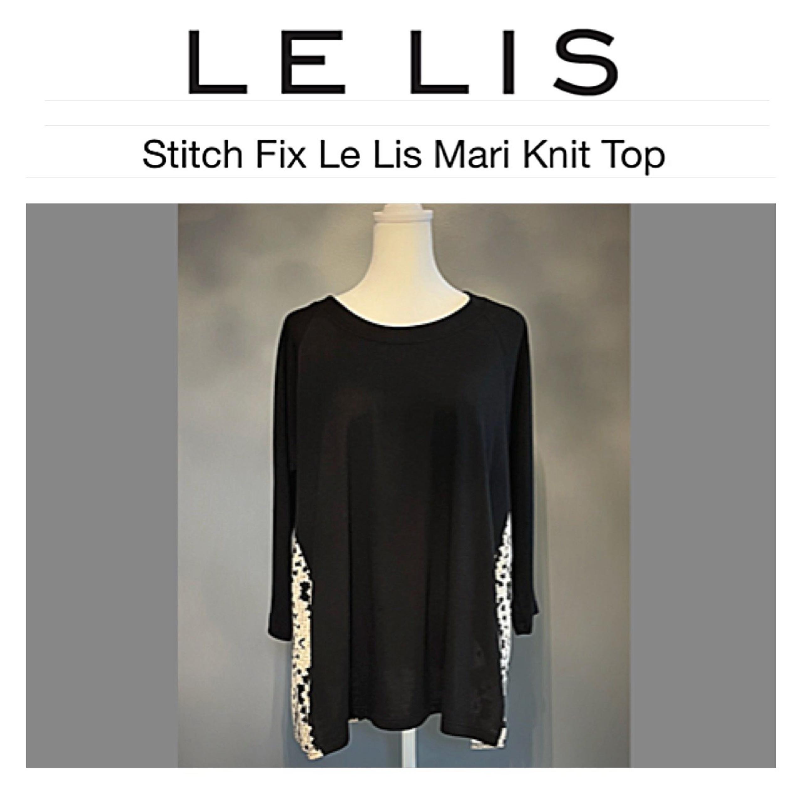 STITCH FIX LE LIS Mari Black Pattern Mixed Material 3/4 Sleeve Knit High-Low Top