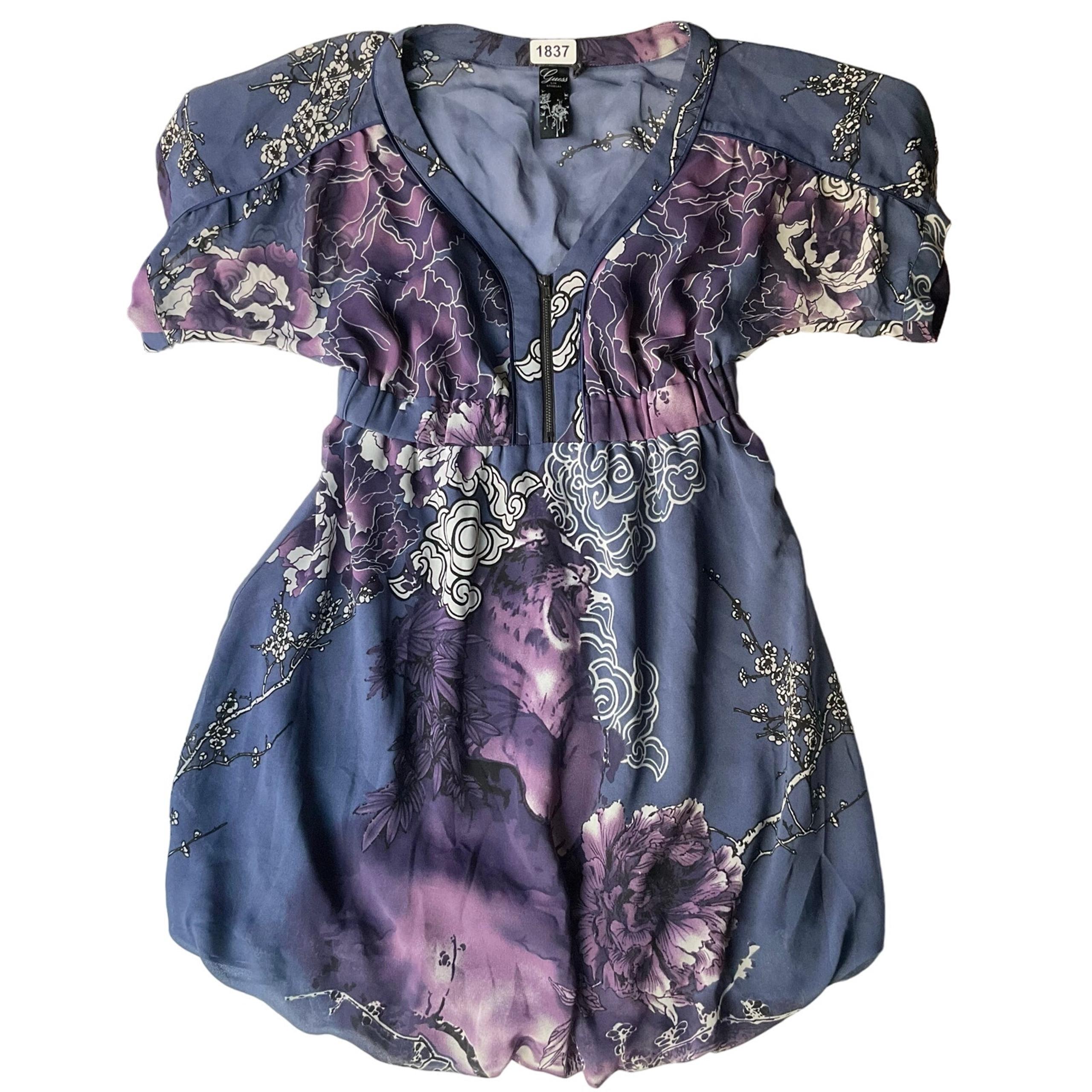 GUESS Women’s Short Sleeve V-neck Knee Length Dress size S (5), Blue & Purple
