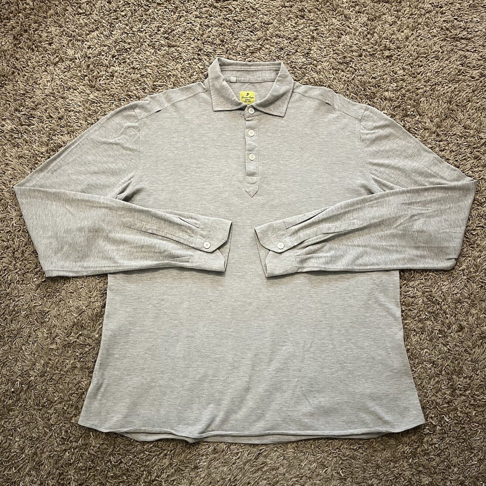 Giovanni Inglese Pique Cotton Long Sleeve Rugby Polo Button Up Shirt 17 43