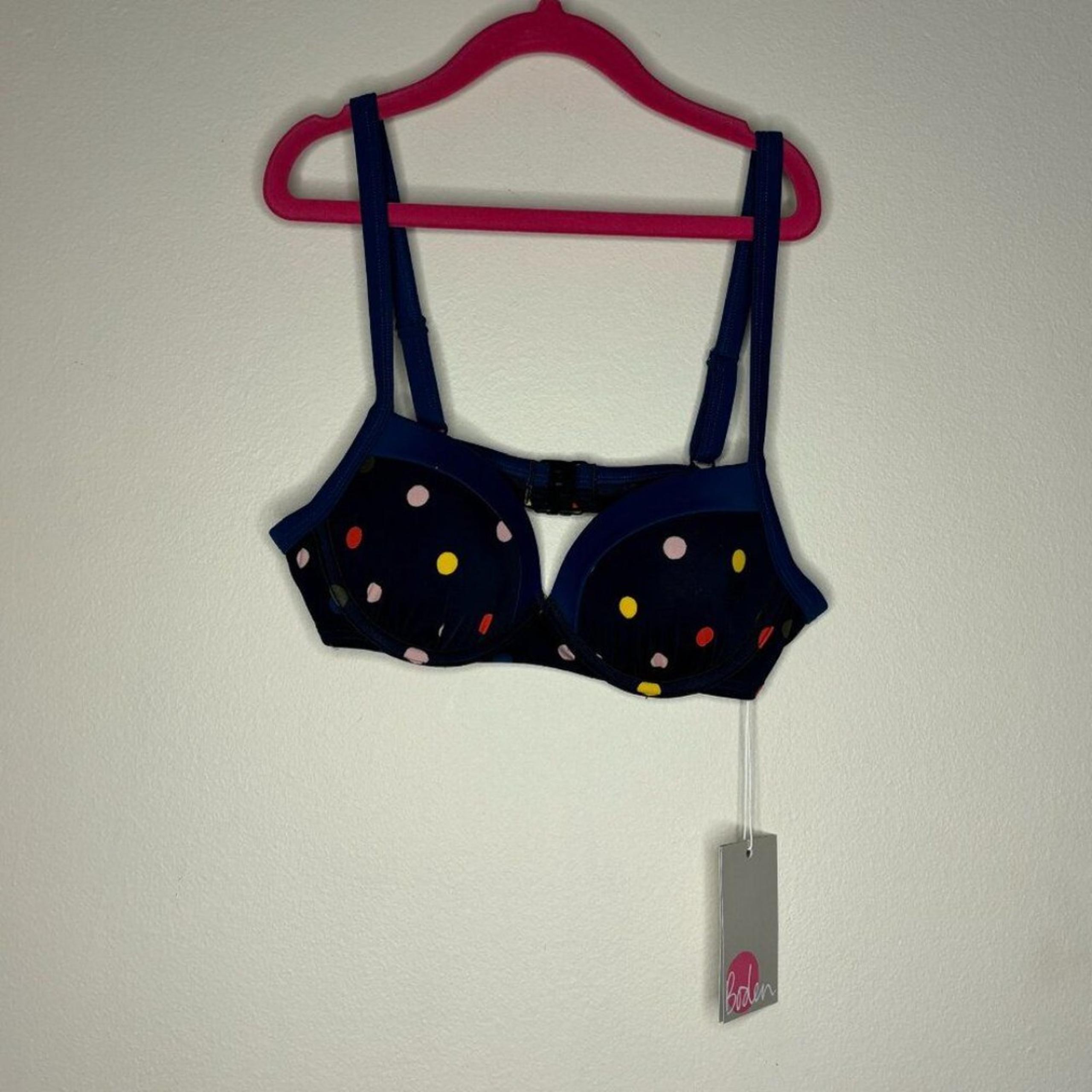 Boden Womens Polka Dot Bikini Top Size 32 A Navy new with tags