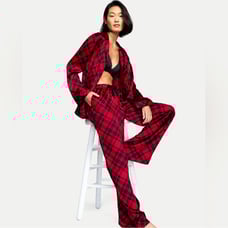 Plaid satin sleep set