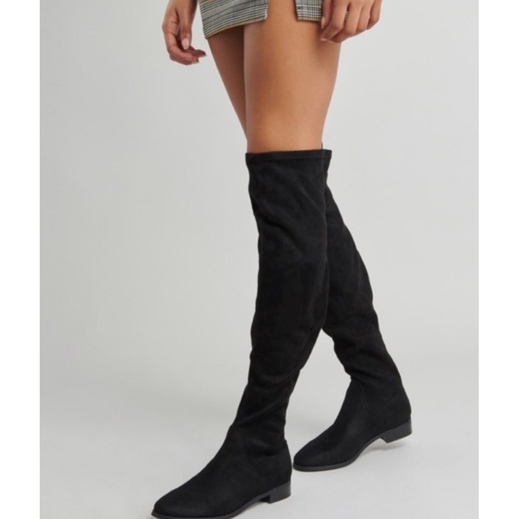 Over the Knee Boots Black Suede Thigh High Boots Pull On Size 8