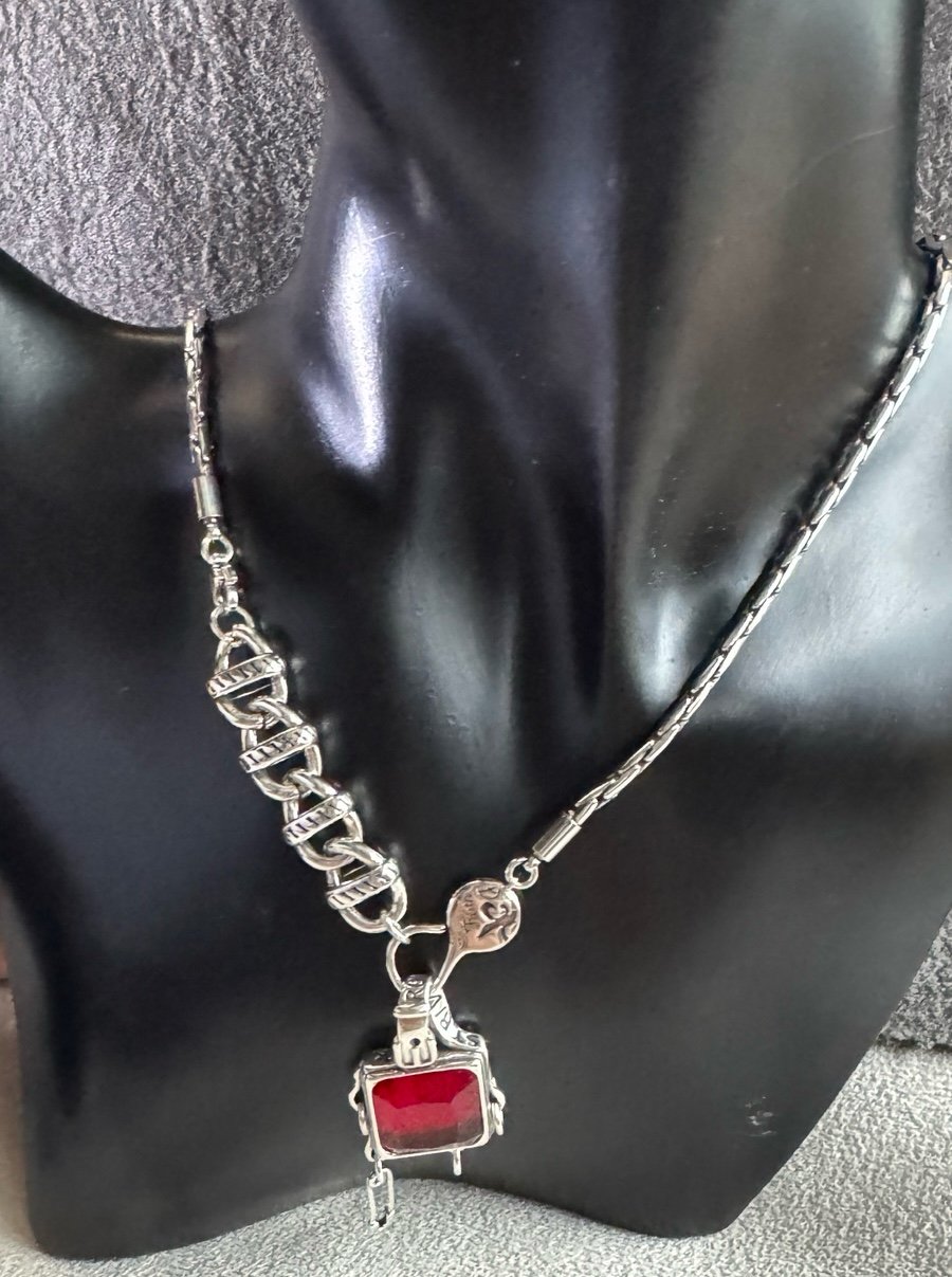 S925 punk red square crystal necklace