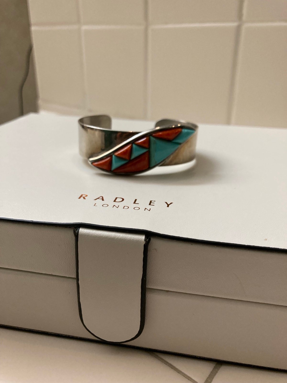DTRT Turquoise And Coral Sterling Silver Cuff Bracelet