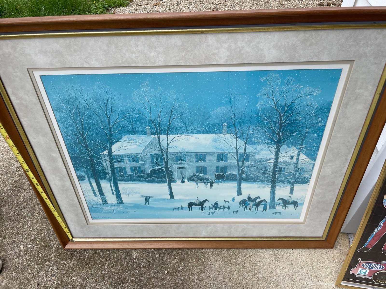 Michel Delacroix La Chasse d Hiver 35”x29” Fine Art SIGNED Prof Framed