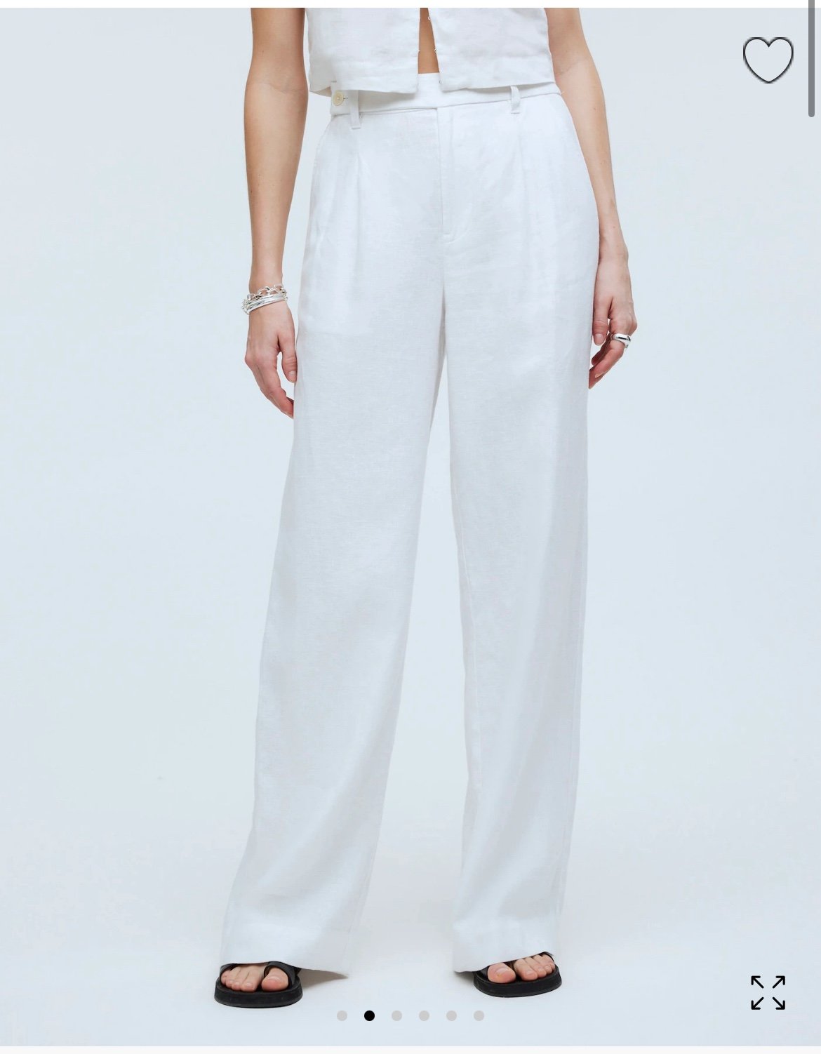 Madewell The Harlow Wide-Leg Pant in 100% Linen in Eyelet White Size 6 NWT