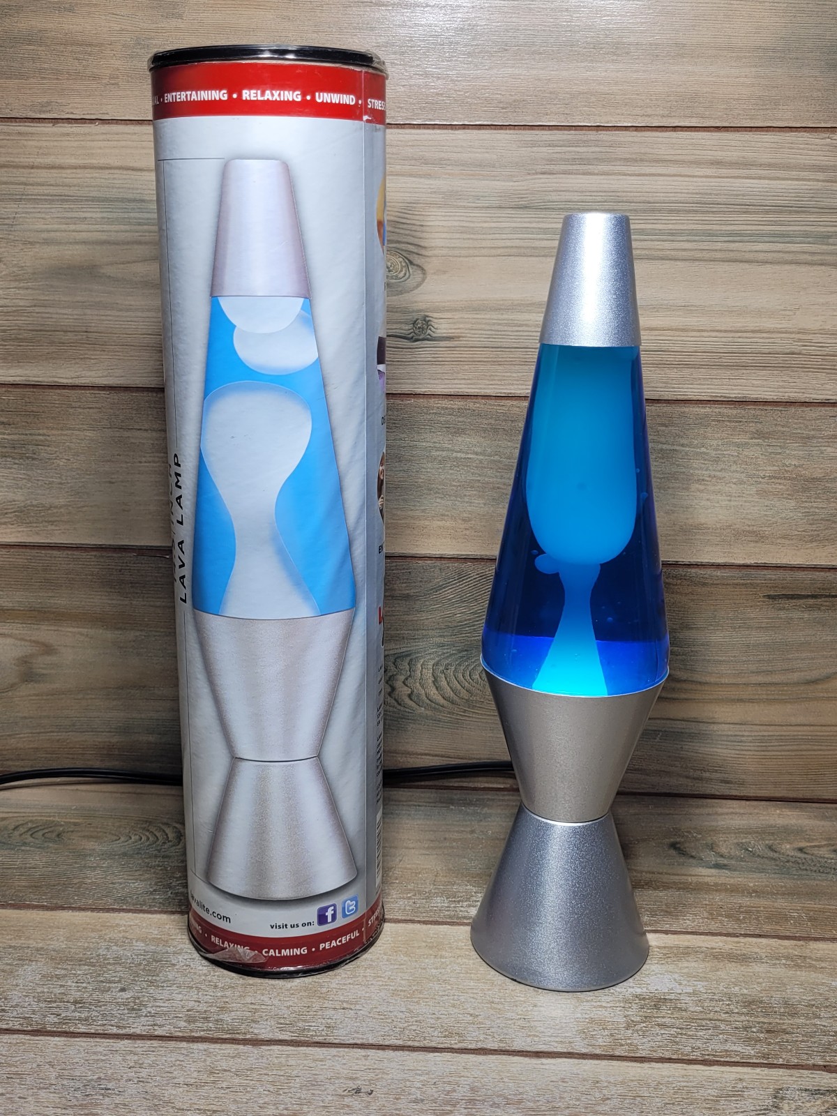 Lava the Original 14.5” Lamp Silver Base with Blue Liquid & White Wax w/ Box