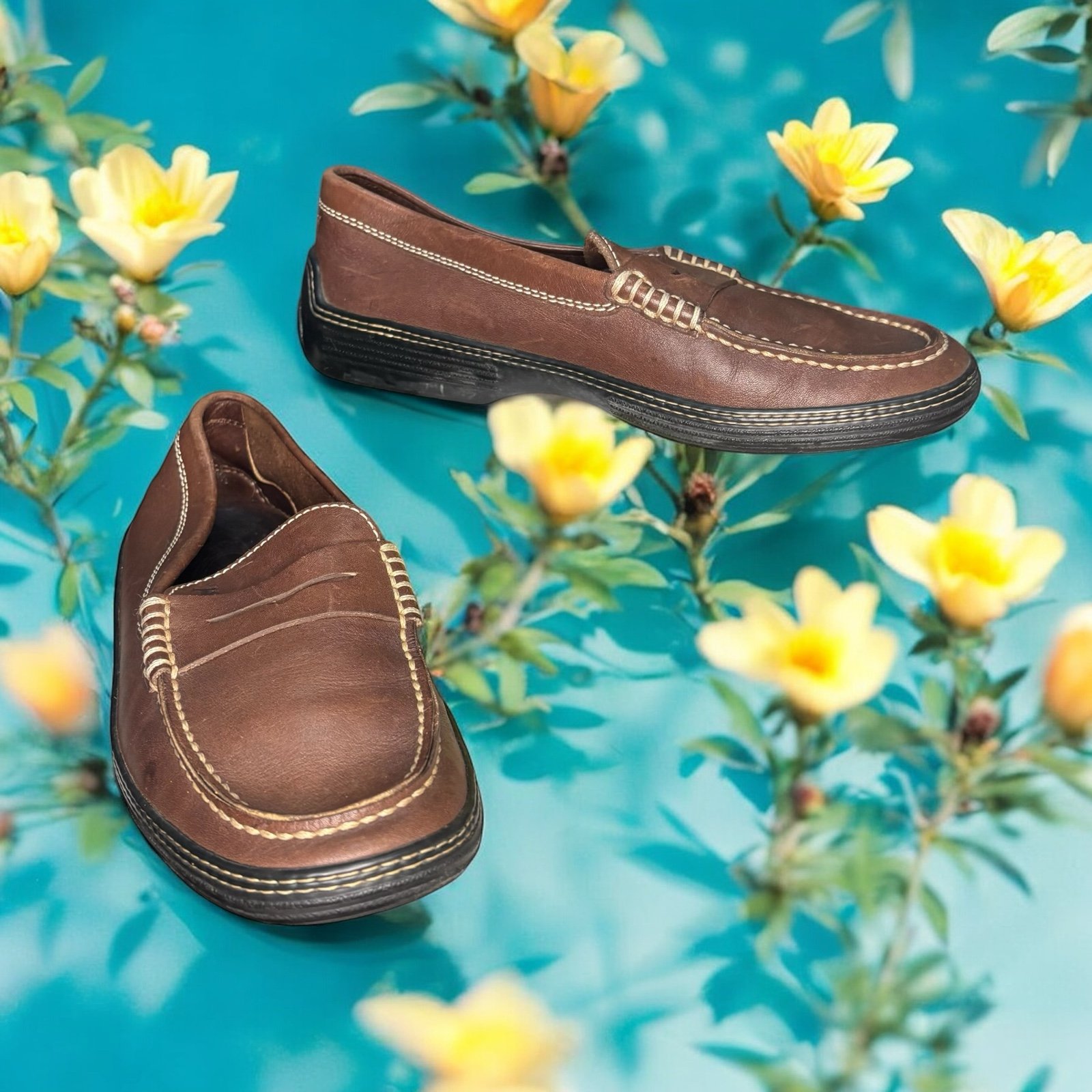 Tod’s Brown Leather Penny Loafers Women 5.5 Rubber Outsoles-Slip On Comfortable