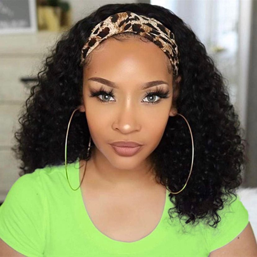 14in Human Hair Deep Curly Headband Wig