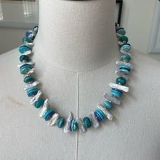 Chico’s Turquoise Mother of Pearl Gold Necklace MSRP79.50 23.5”
