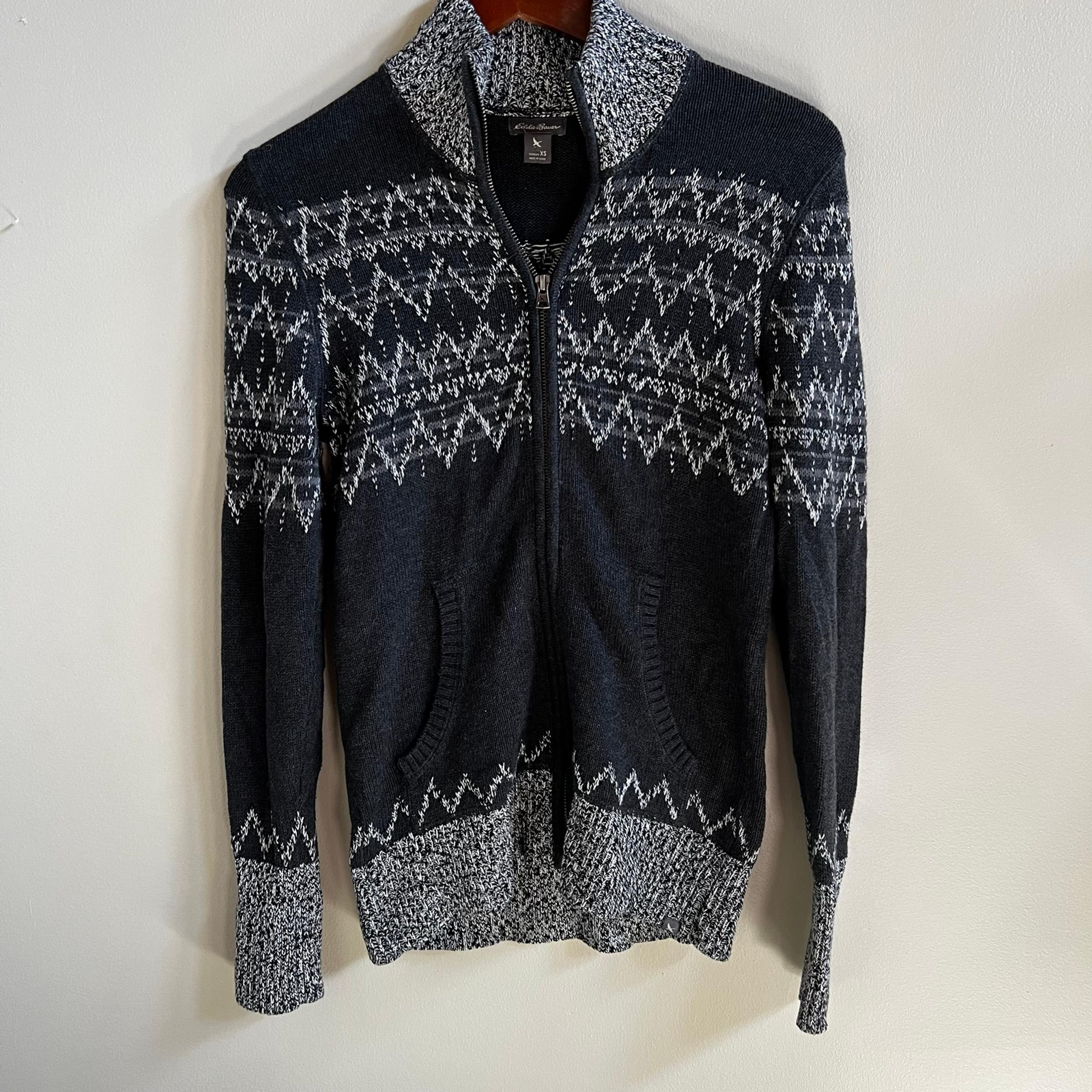 Eddie Bauer Fair Isle Cotton Sweater Two Way Zip Size XS - INC International Concepts