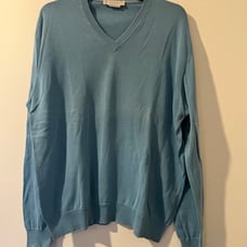 Men's Zegna Light Blue V-Neck Cotton Sweater Sz. L *MSRP: 950+tax