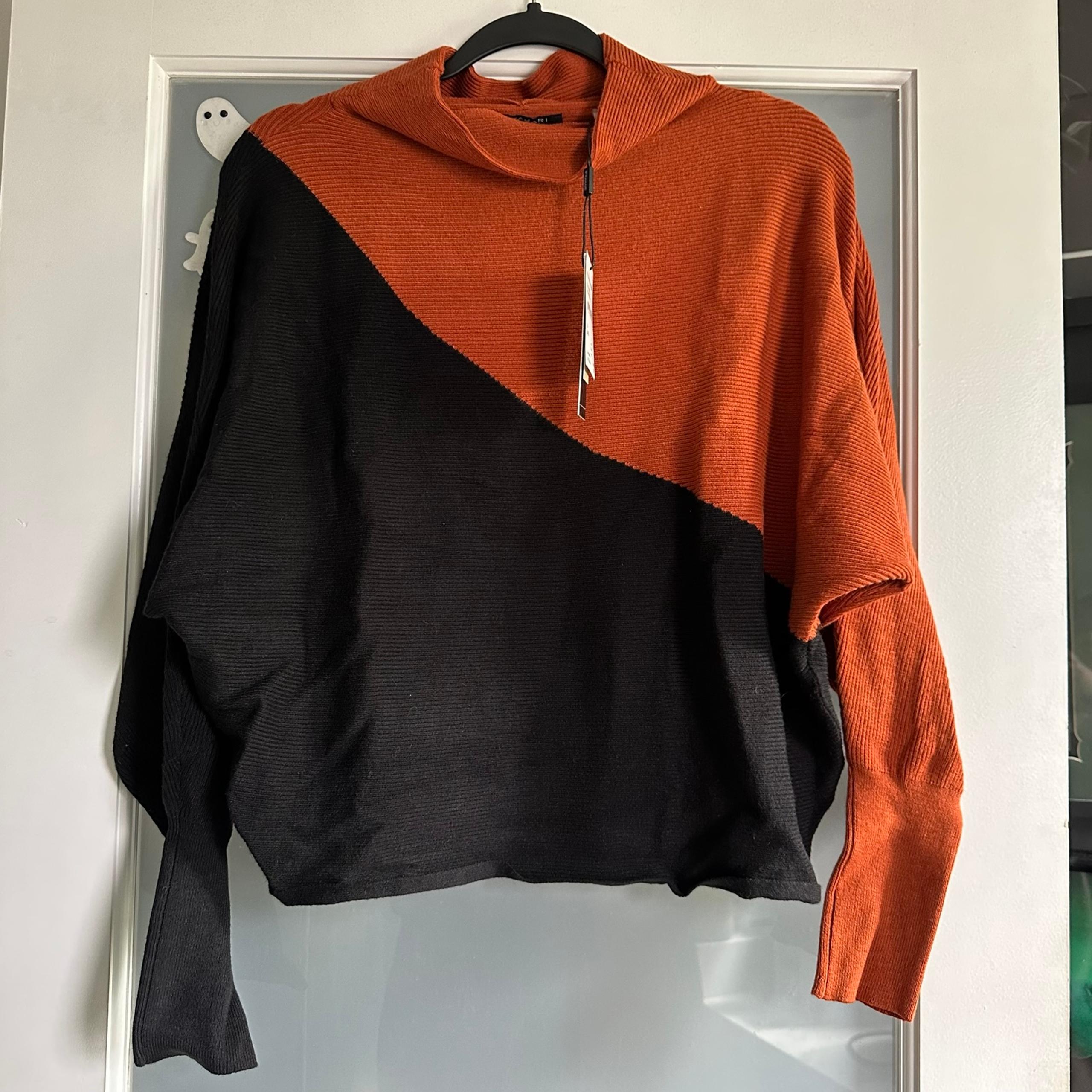 T Tahari Diagonal Colorblock Mock Neck Dolman Sweater