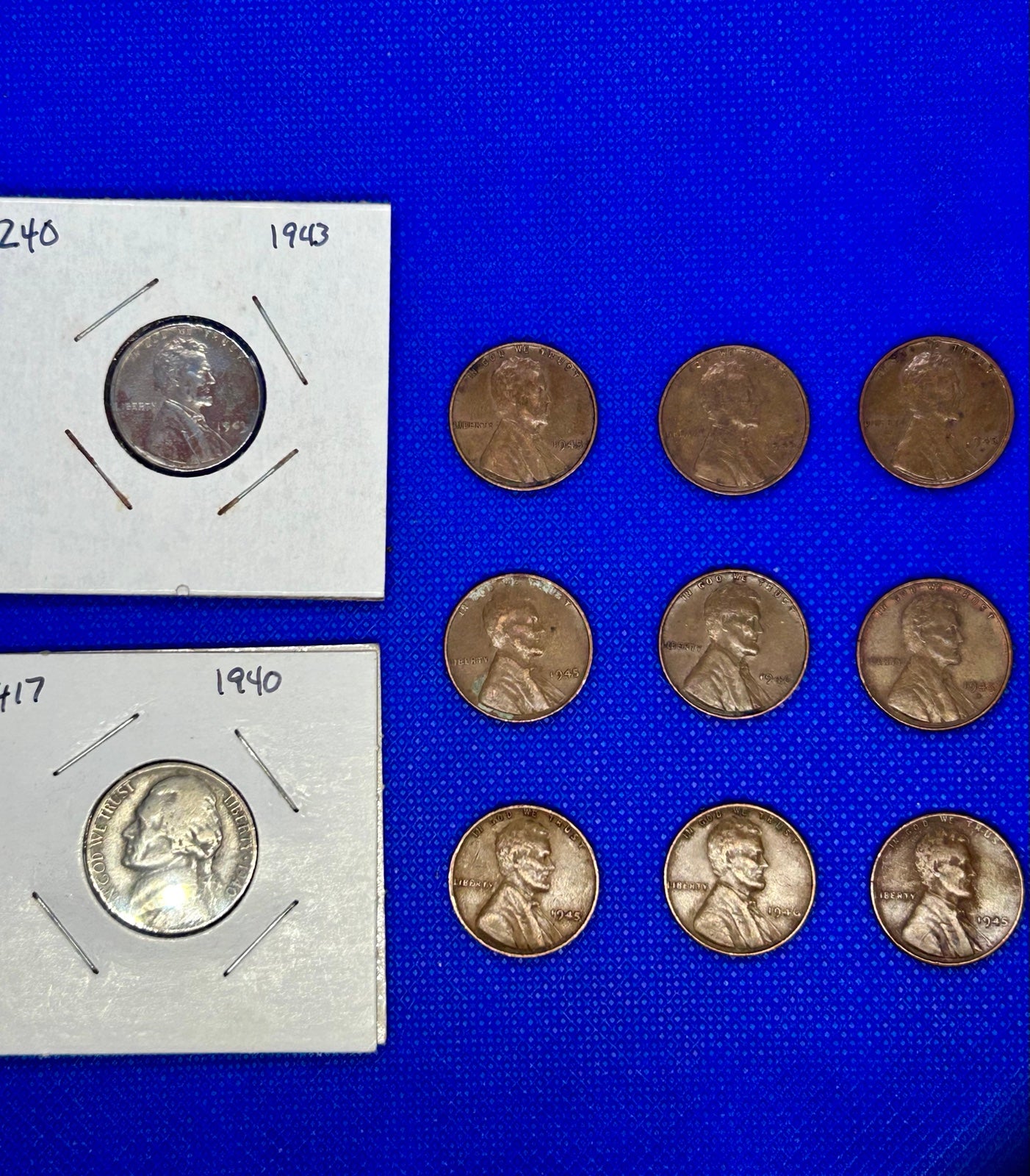 Vintage 1940’s Coin Lot of 11: 1940P Nickel, 1943/1945P/1945D/1946P Pennies