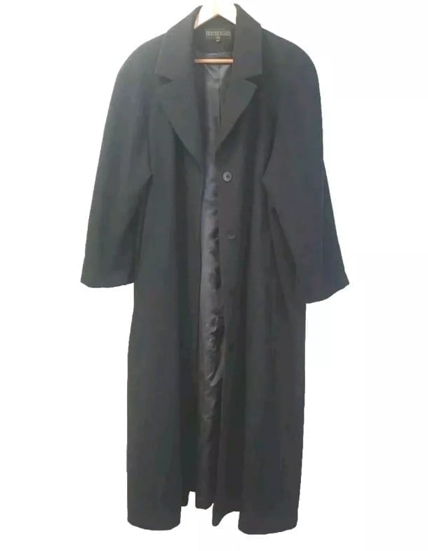 Kristen Blake Cashmere Wool Trench Coat Woman 14W Preppy Black Button Old Money