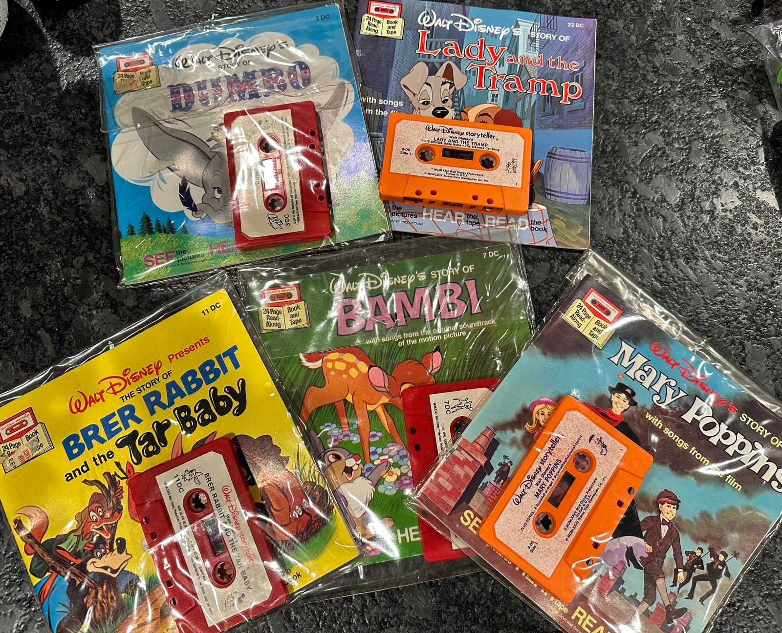 Walt Disney Set of 5 Book and Tapes - 1977