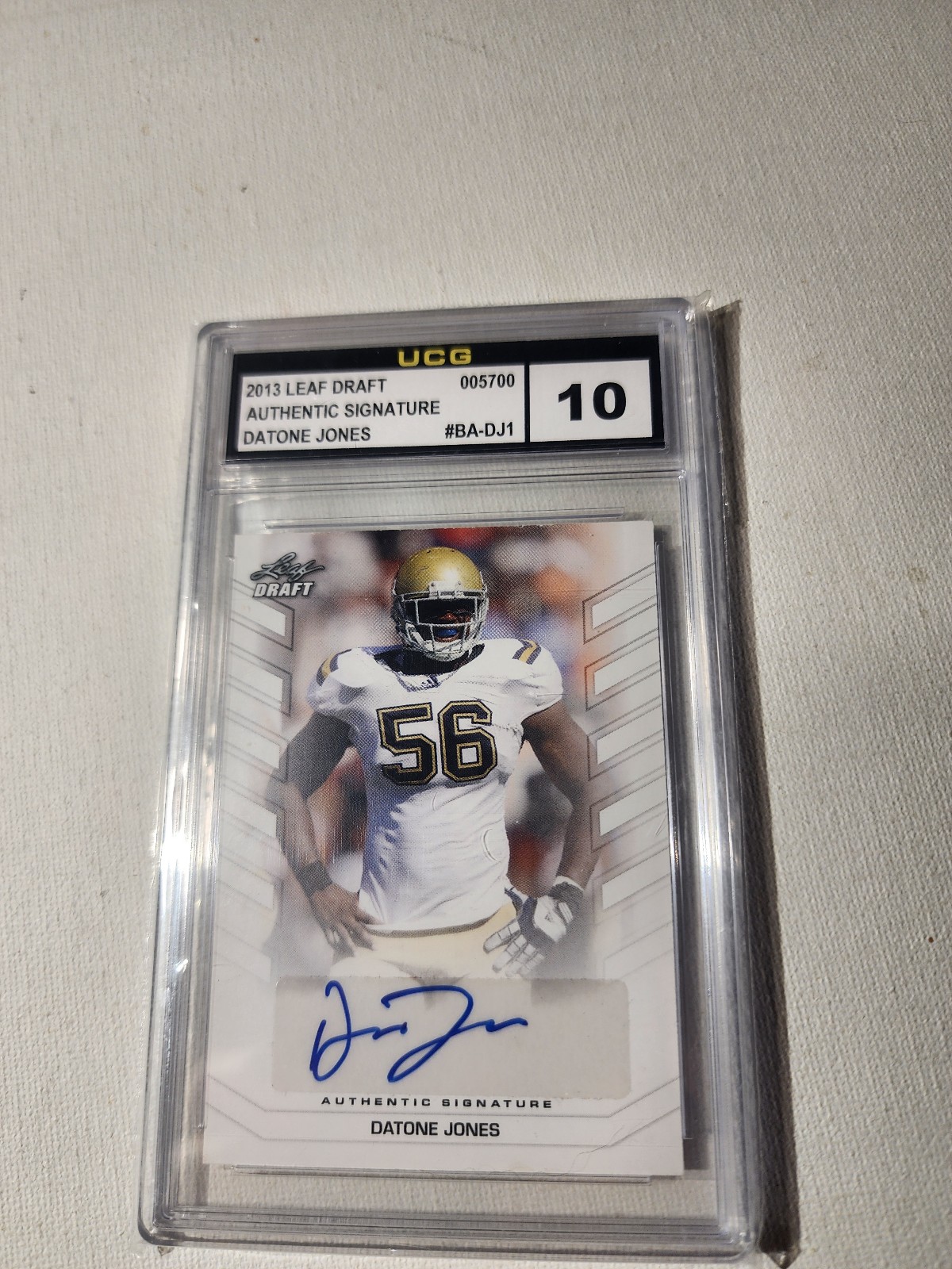 2013 Leaf Draft Autograph football card featuring Datone Jones. UCG GEM MINT 10