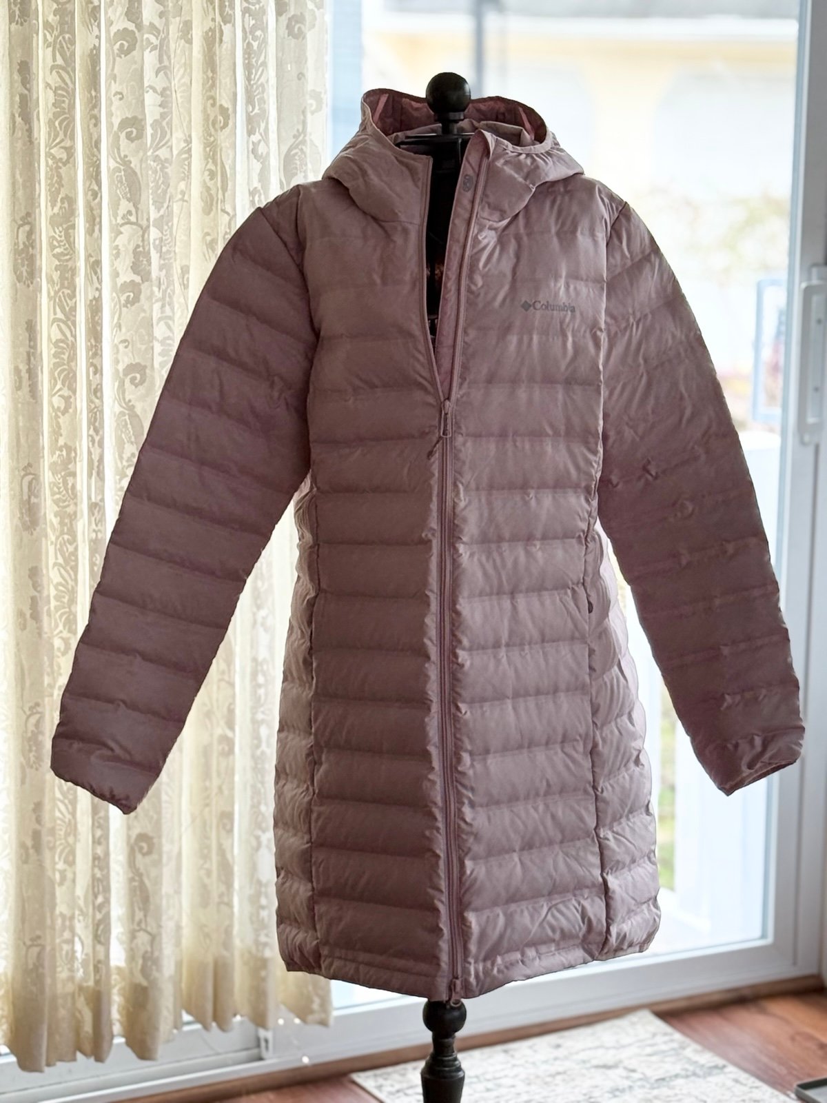 Columbia Lake 22 long down insulated jacket women’s size large pink