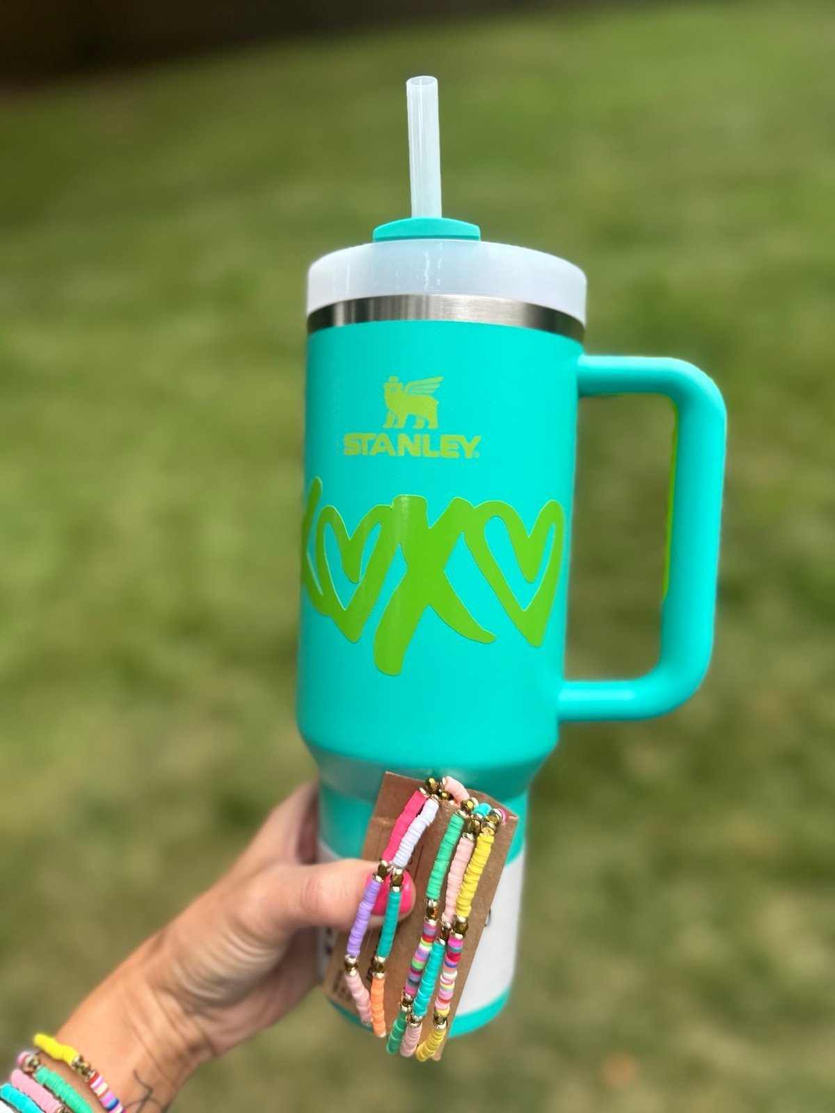 Stanley 40oz TROPICAL TEAL Custom “XOXO” Tumbler/BNWT/FREE BRACELET SET!!