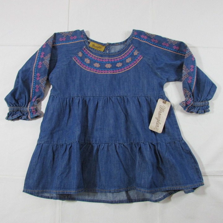 Wrangler Girl's XL Long Sleeve Denim Embroidered Tunic Top - Blue