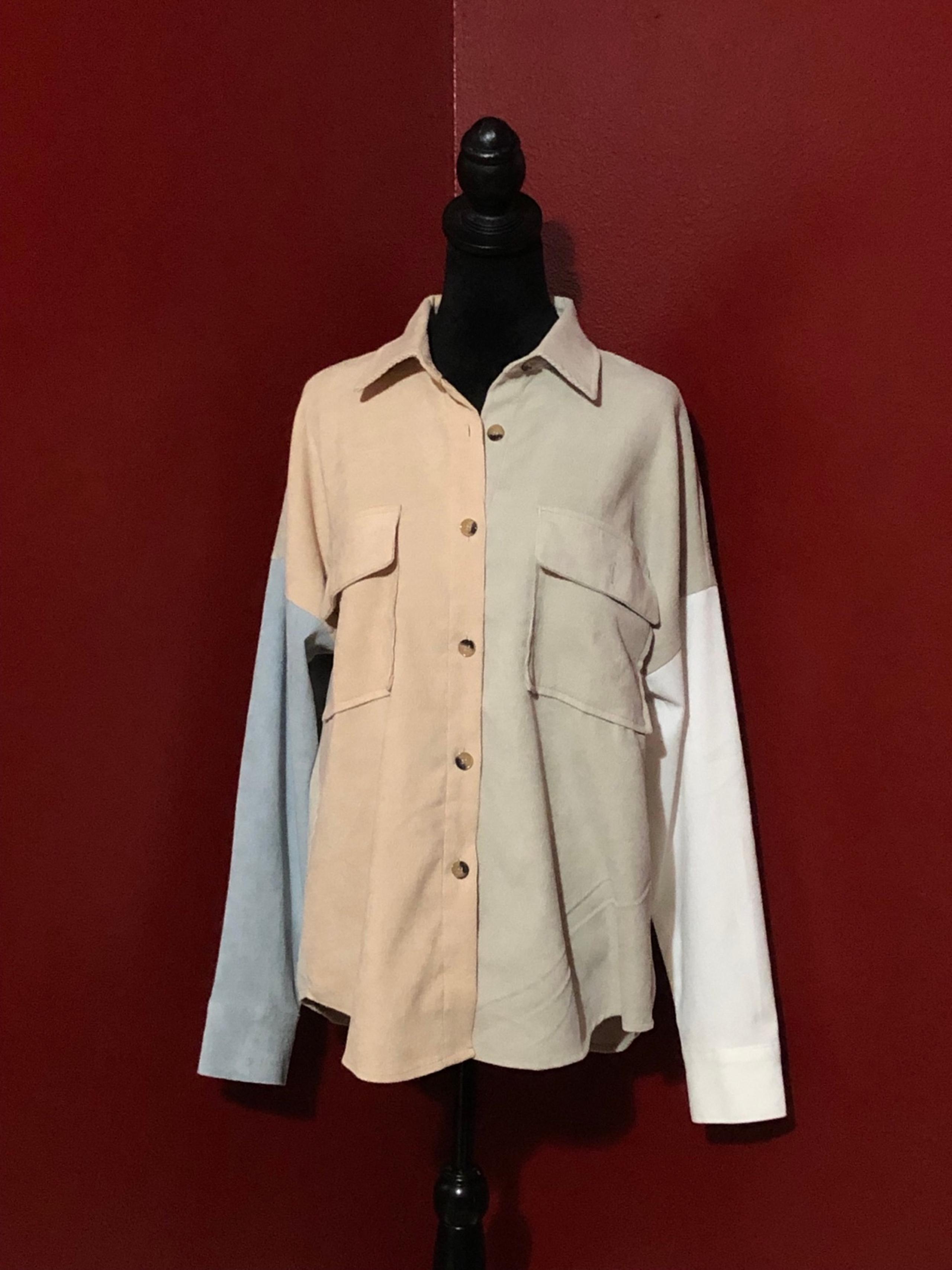 Color Block Ribbed Lightweight Button Down NWT