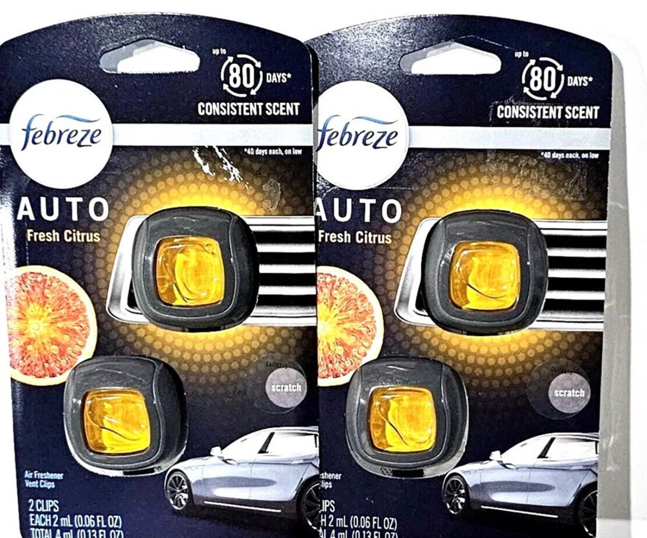 2 Packs Of 2 Febreze Auto fresh citrus Air Freshener Clips