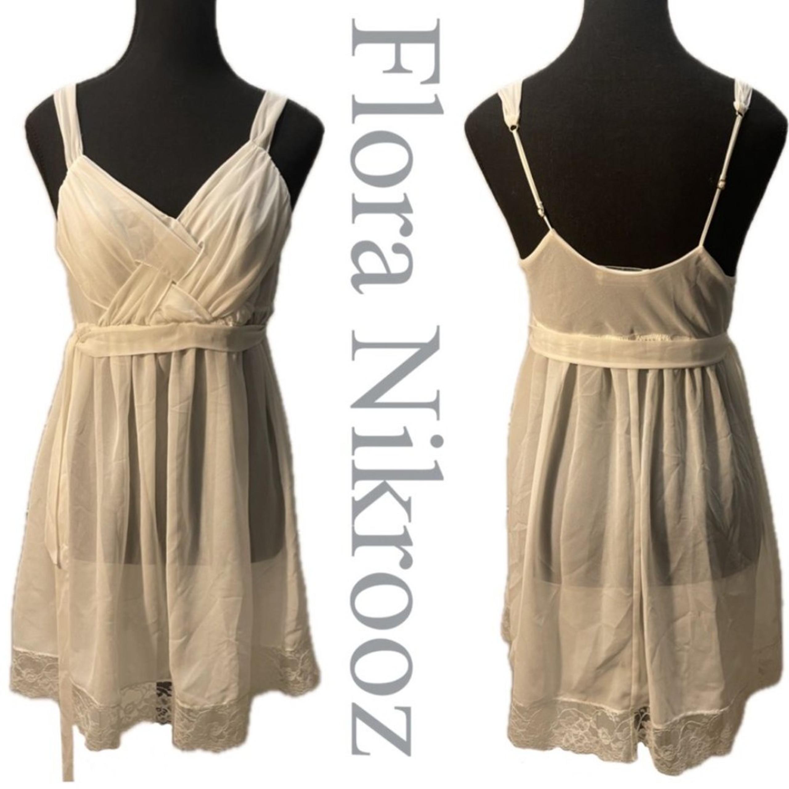 Flora Nikrooz Ivory Chiffon Babydoll Belted Chemise Night Lingerie S Vintage USA