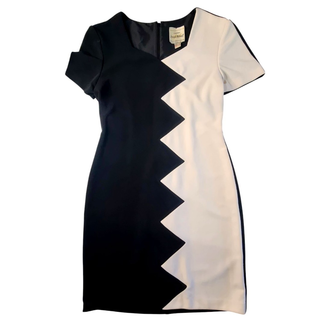 Vintage Joseph Ribkoff Vintage Womens Zigzag Black White Colorblock Dress 10