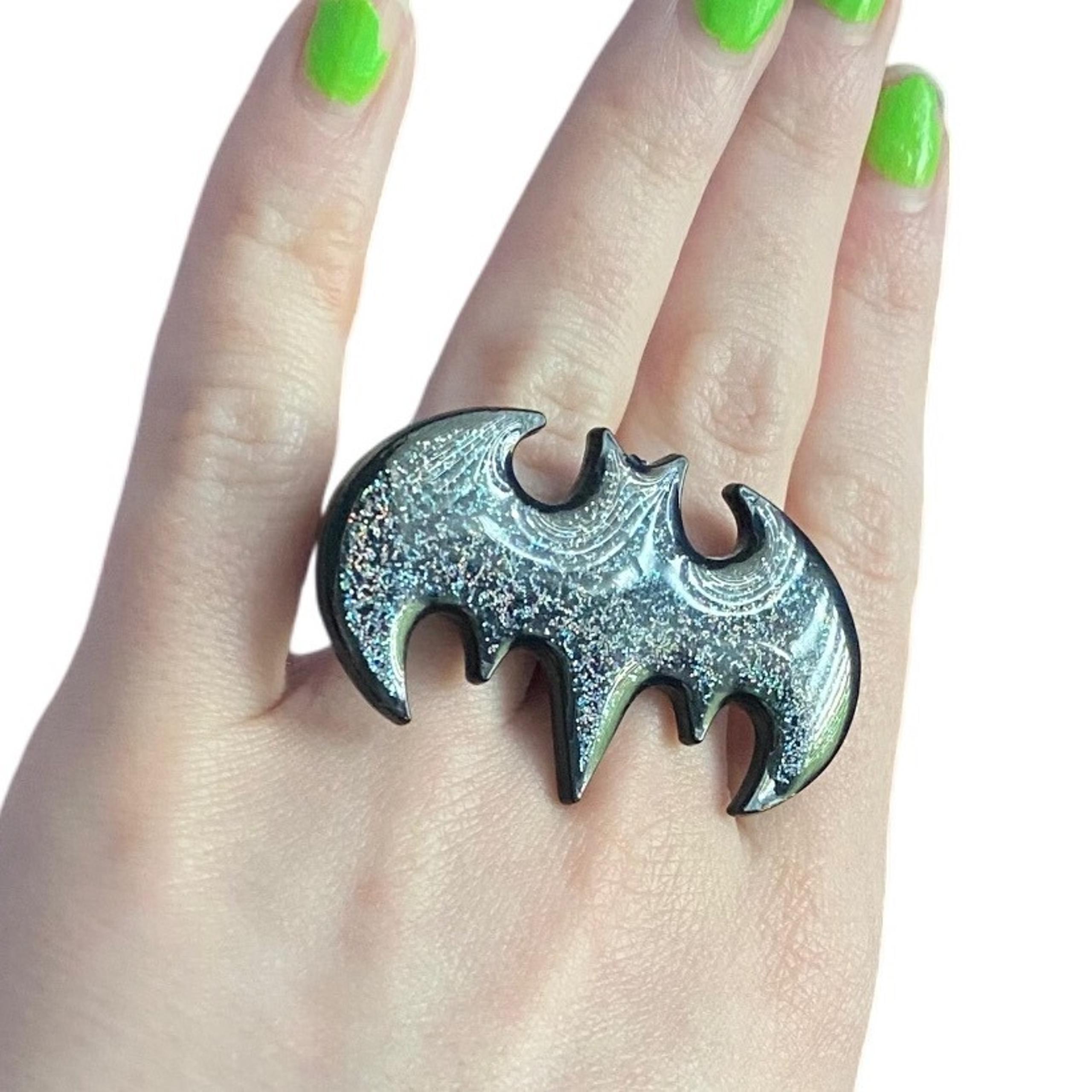 DC Comics Officially Licensed Sparkly Batman Two Finger Ring Statement Jewelry