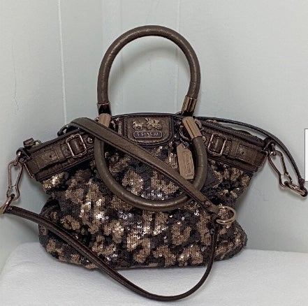 coach womens madison sequin leather mini bronze sophia satchel crossbody