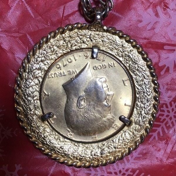 Gold plated Bicentennial half dollar necklace