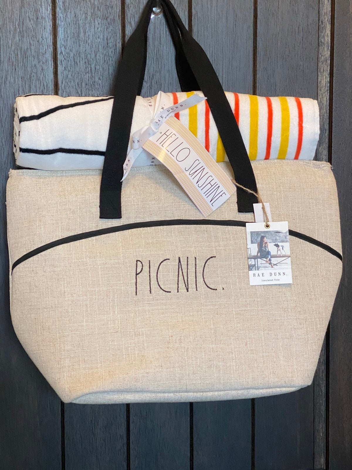 Rae Dunn Beach Towel & PICNIC Tote Bag