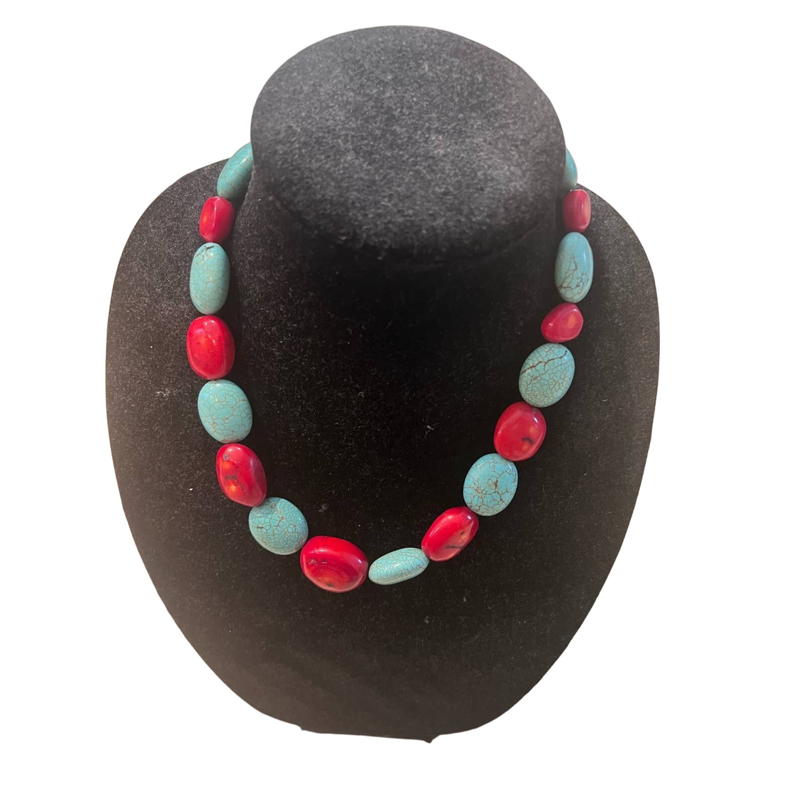 NWT Handmade Coral and Natural Turquise Necklace