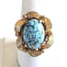 Vintage Estate Chunky Gold Robin's Egg Cabochon Costume Couture Cocktail Ring