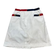 Vintage Leon Levin White Skirt with Blue and Red Pockets Size 10