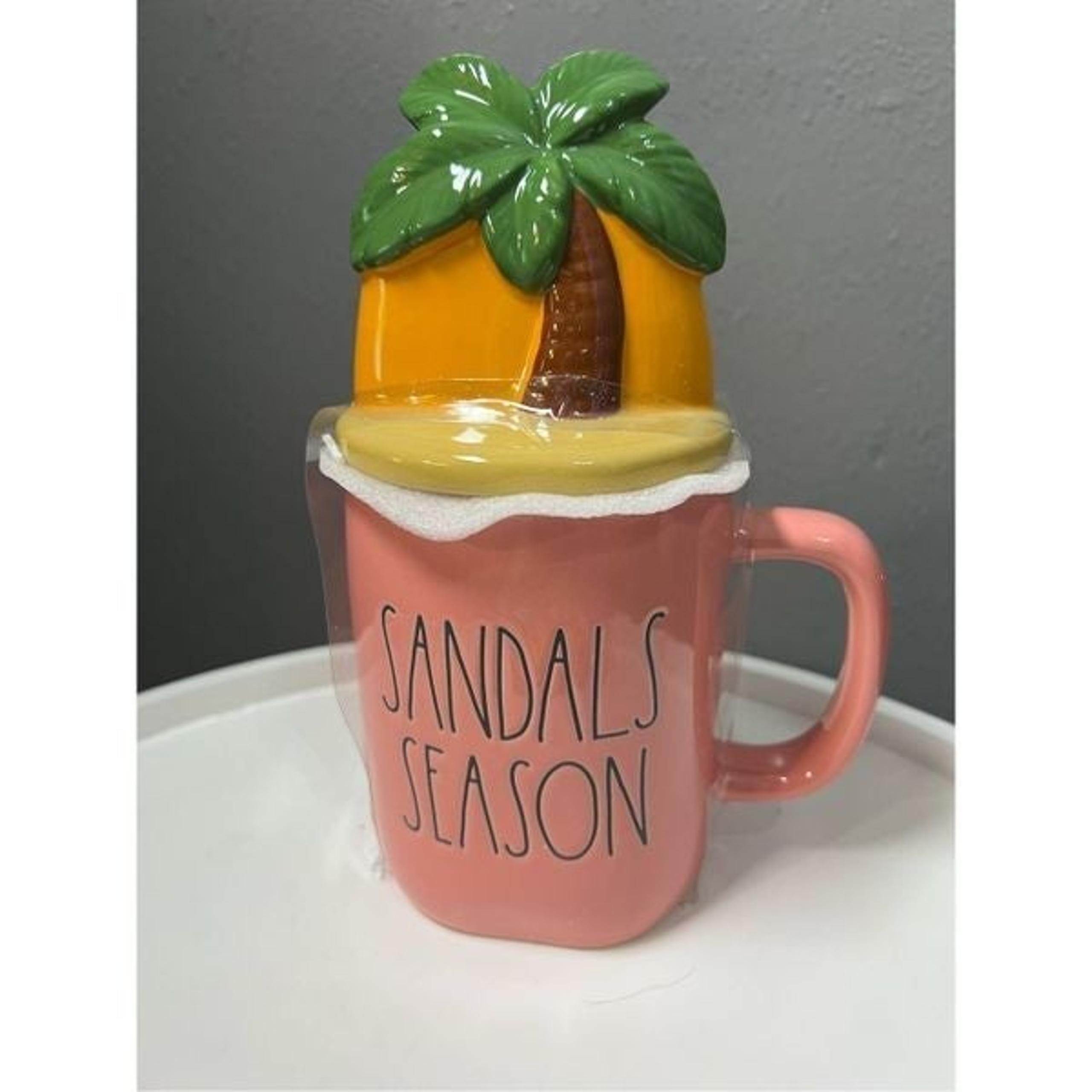 New in packaging Rae Dunn Sandals Season” Mug with Topper