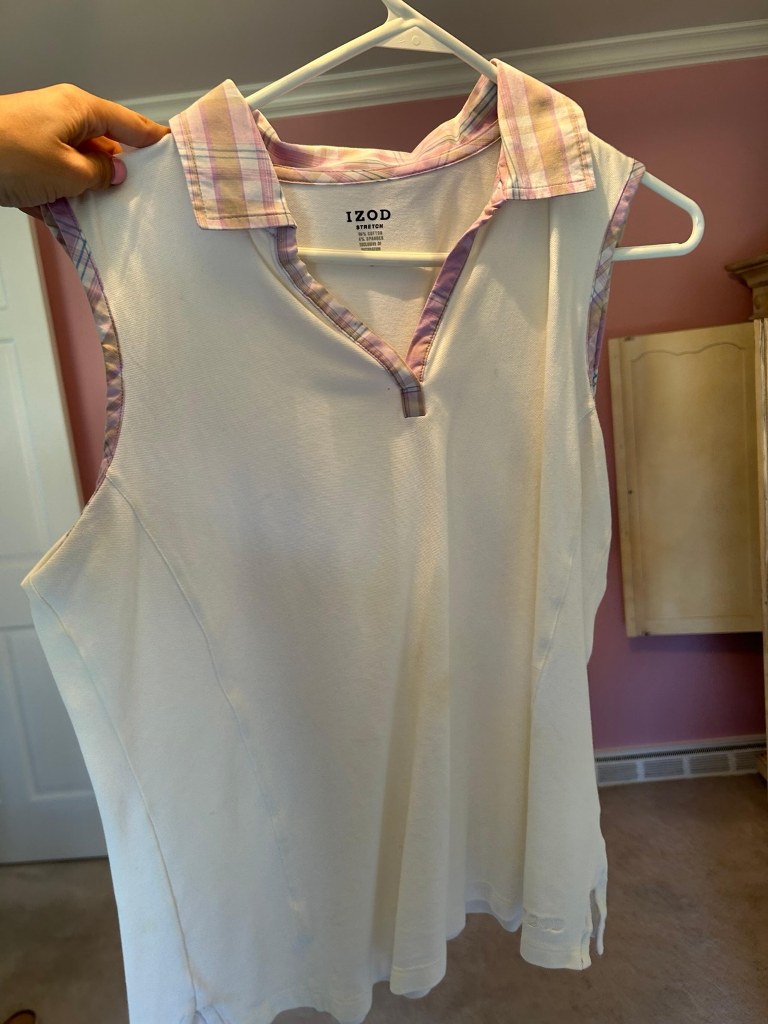IZOD Sleeveless Polo Shirt in White and Purple