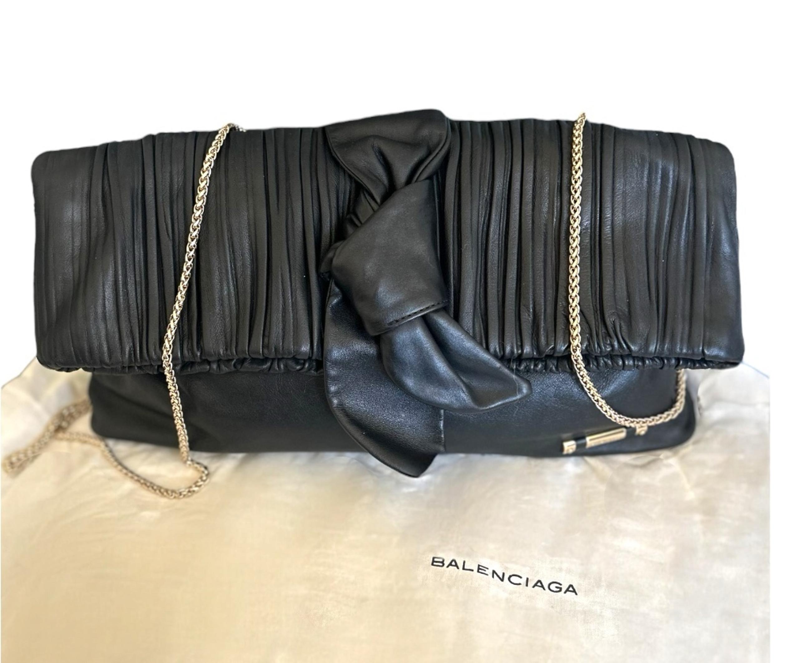 Balenciaga Pleated Rusched Genuine Leather Fold-over Shoulder Bag Full Inclusion