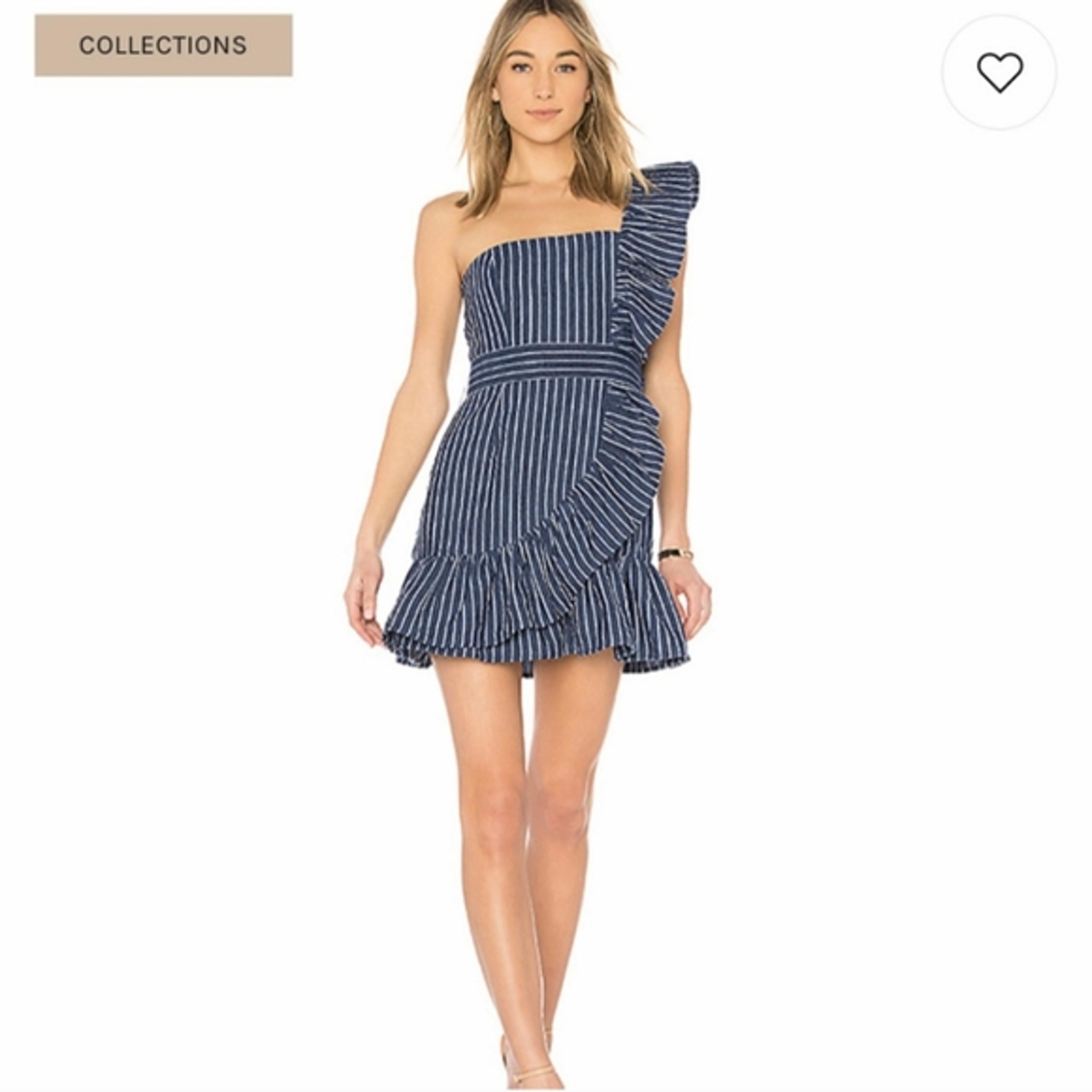 Alexis Konner Stripe One Shoulder Ruffle Linen Mini Dress XS