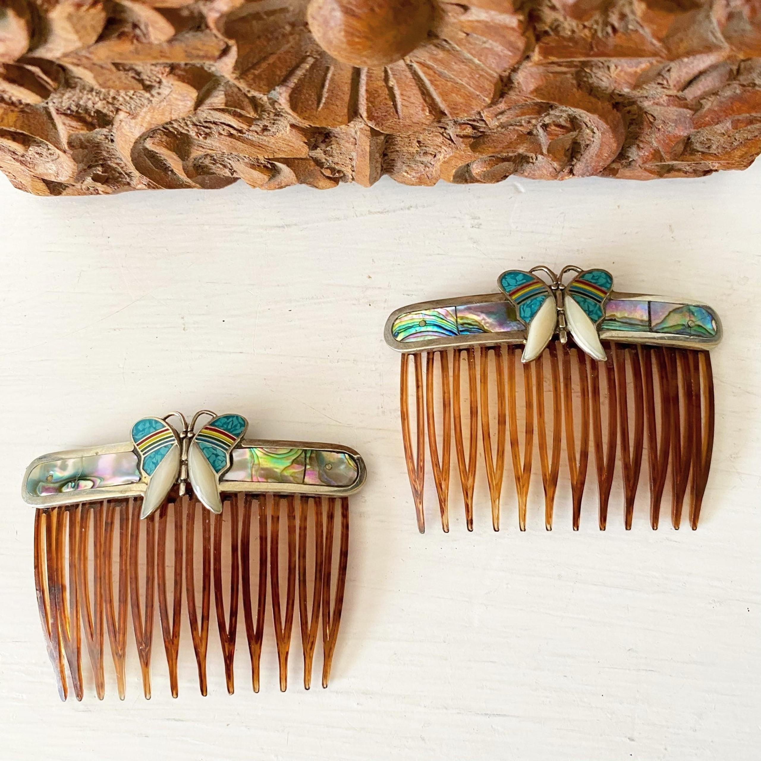 1970’s Alpaca Inlay Butterfly Hair Barrettes